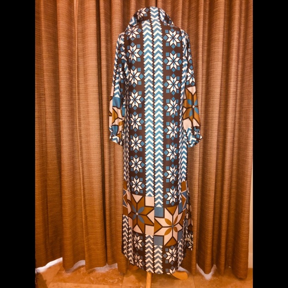 LANVIN VINTAGE Maxi dress bold blues and gold - Picture 3 of 16